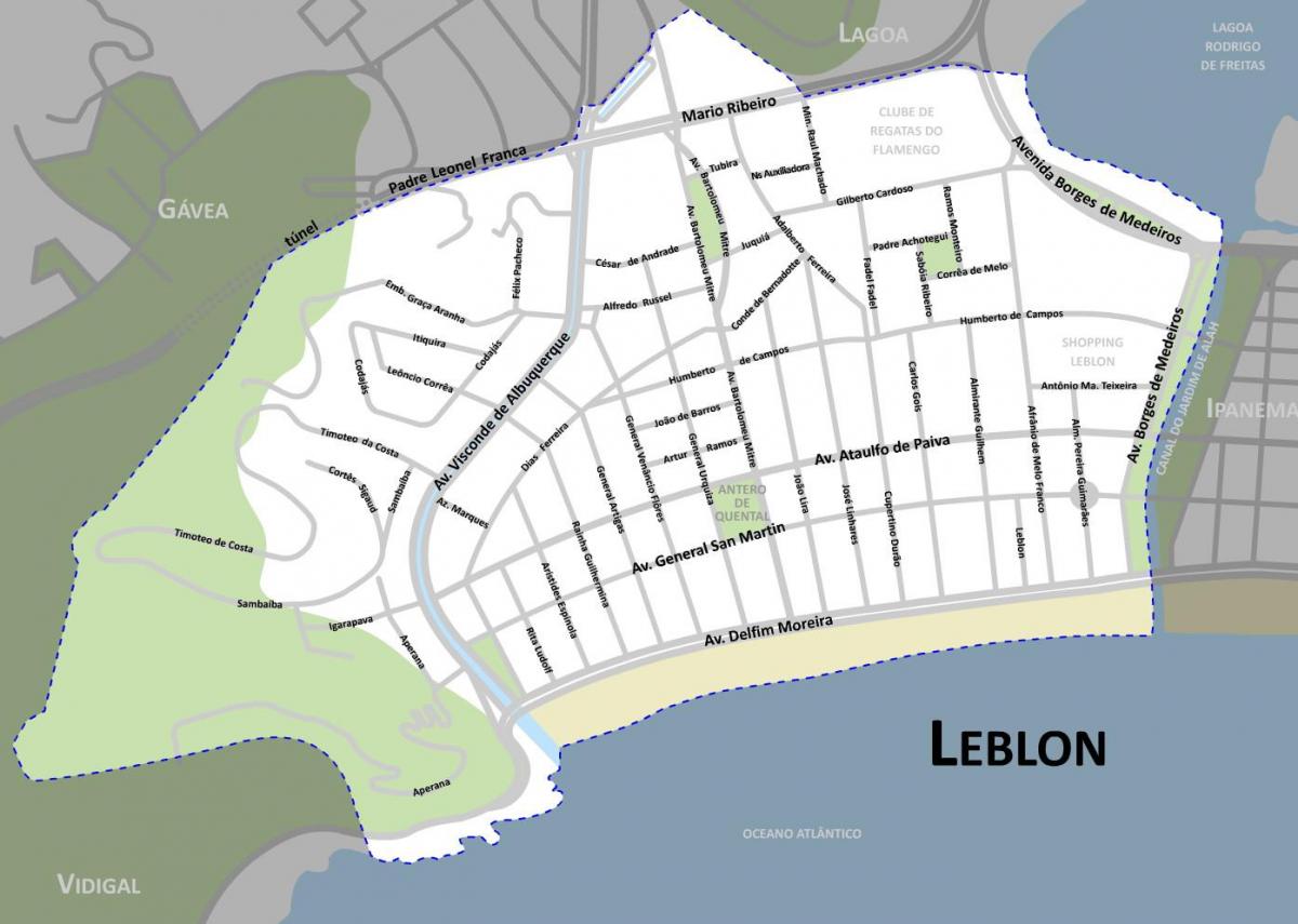 Kort af Leblon beach