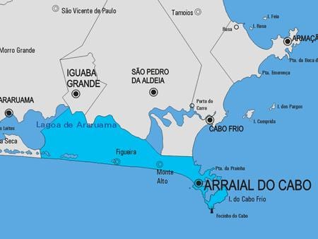 Kort af Arraial gera Cabo sveitarfélag