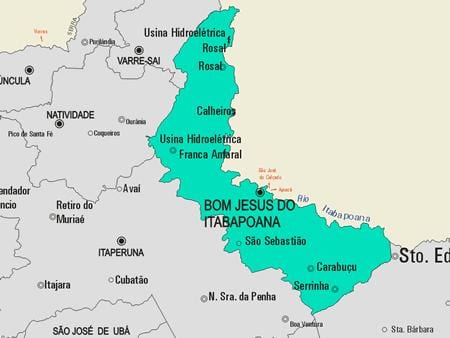 Kort af Bom Jesús gera Itabapoana sveitarfélag