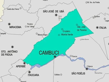 Kort af Cambuci sveitarfélag