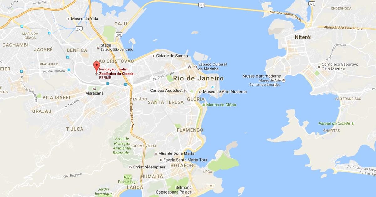 Kort af Dýragarðinum í Rio de Janeiro