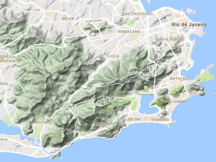 Kort af léttir Rio de Janeiro
