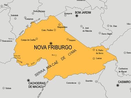 Kort af Nova Friburgo sveitarfélag