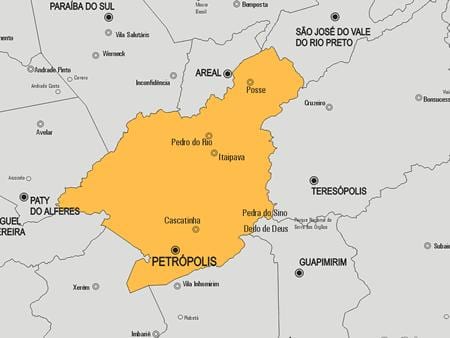 Kort af Petrópolis sveitarfélag