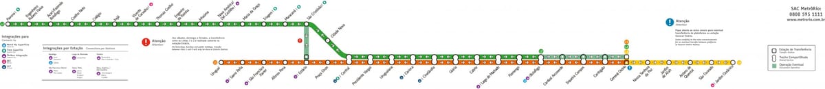 Kort af Rio de Janeiro metro - Línur 1-2-3
