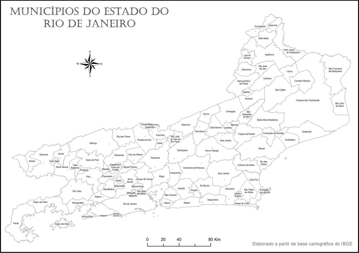 Kort af Rio de Janeiro svart og hvítt