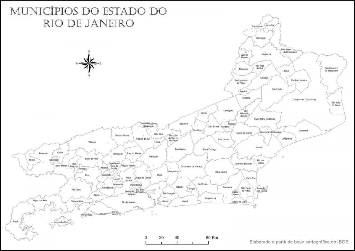 Kort af Rio de Janeiro svart og hvítt