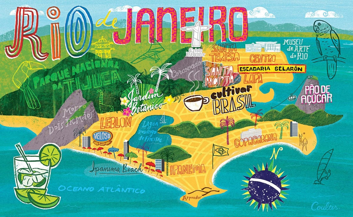 Kort af Rio de Janeiro veggfóður