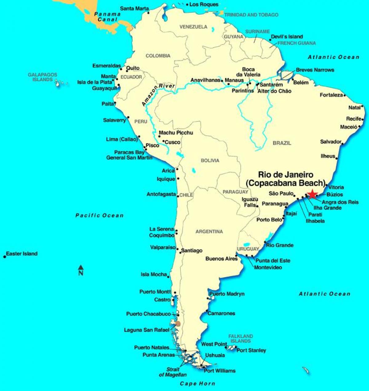 Kort af Rio de Janeiro í Suður-Ameríku