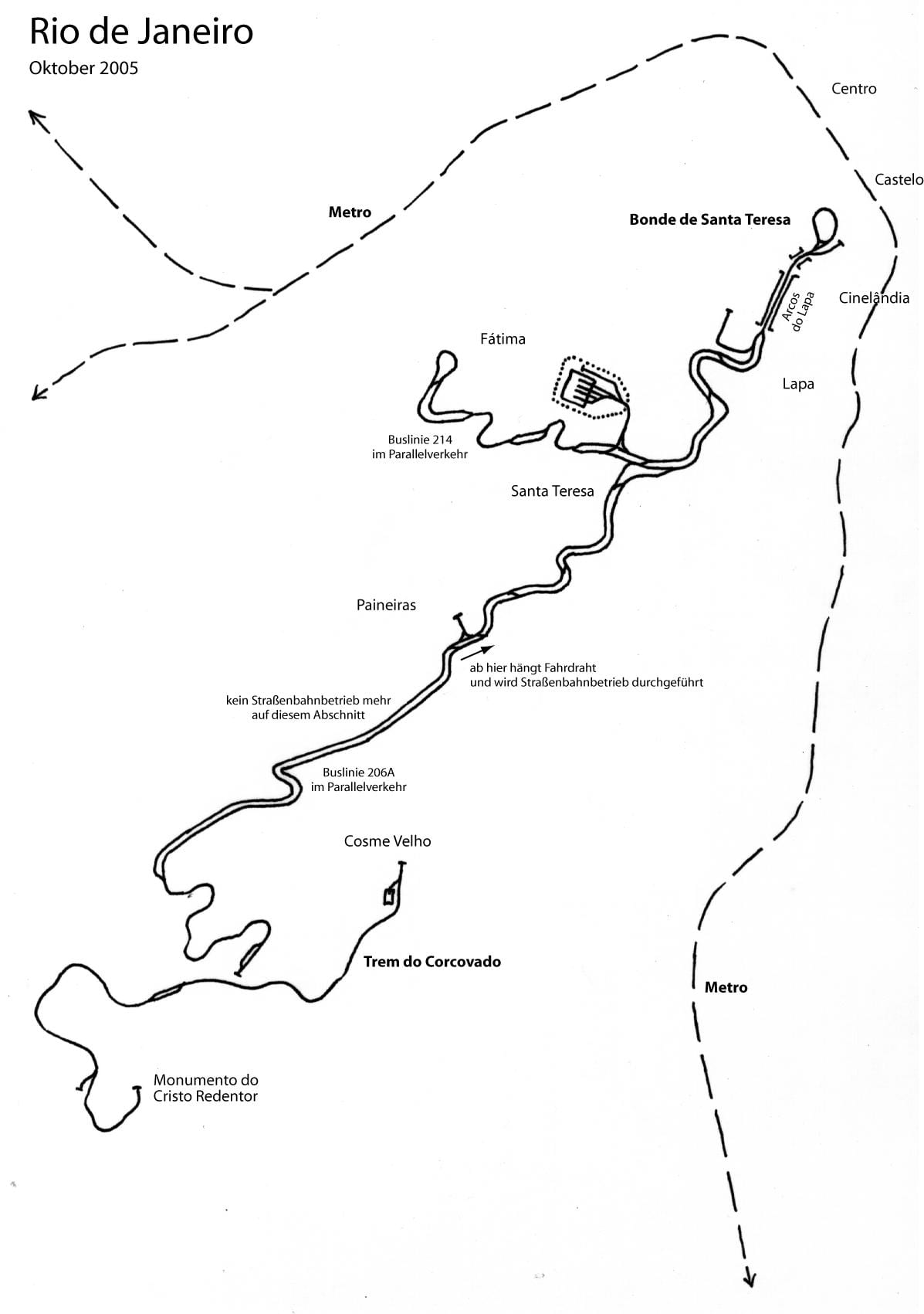 Kort af Santa Teresa sporvagn - Lína 2