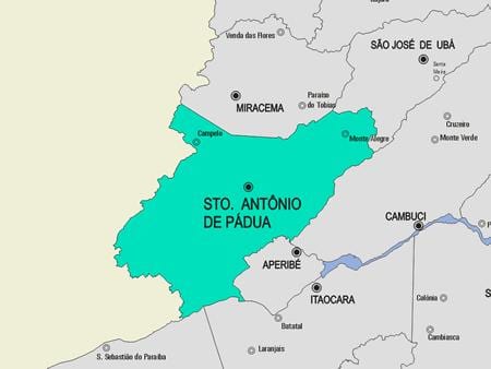 Kort af Santo Antonio de Pádua sveitarfélag