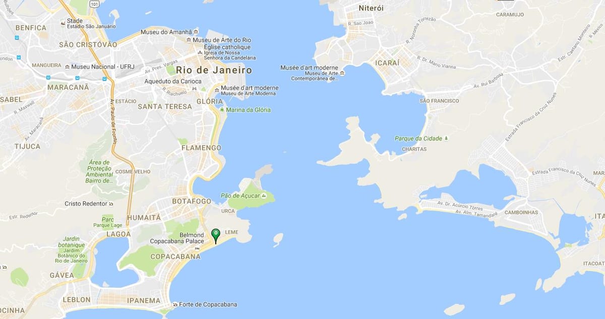 Kort af ströndinni Copacabana