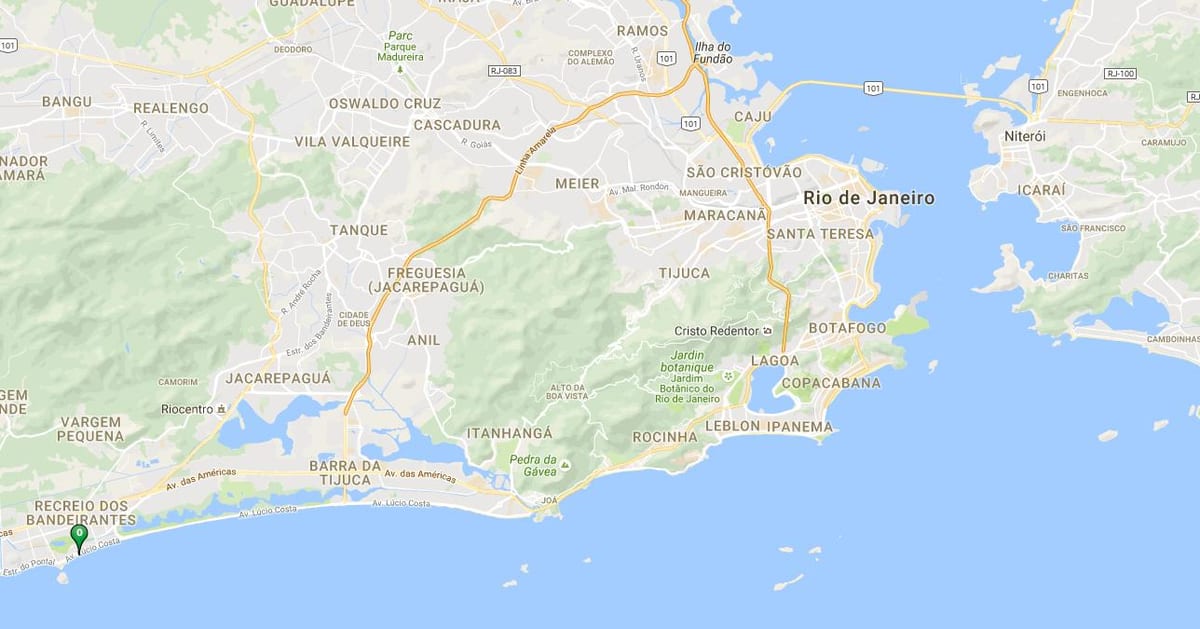 Kort af ströndinni Recreio dos Bandeirantes