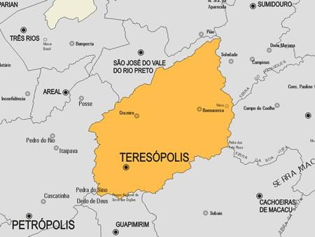 Kort af Teresópolis sveitarfélag