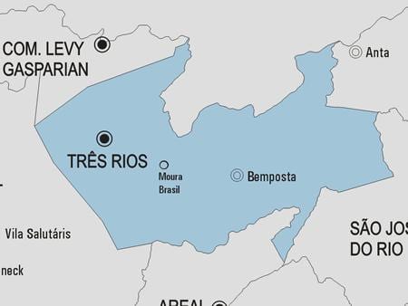 Kort af Três Rios sveitarfélag