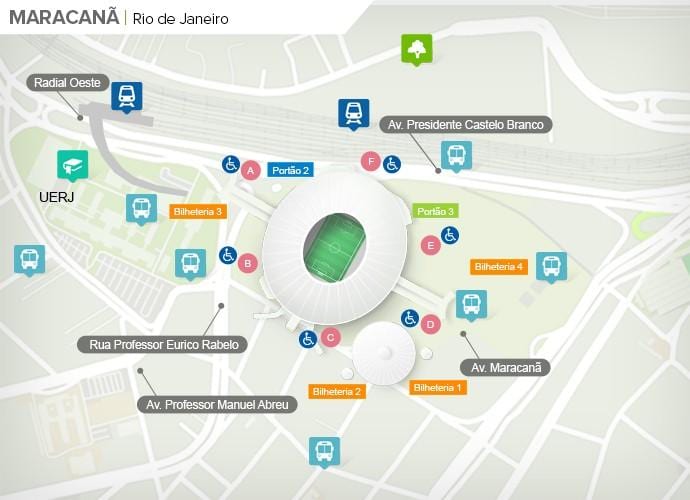 Kort af völlinn Maracanã accès