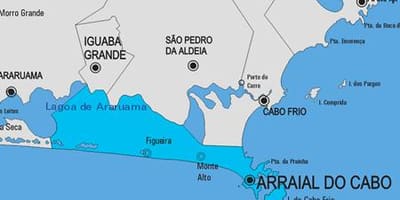 Kort af Arraial gera Cabo sveitarfélag