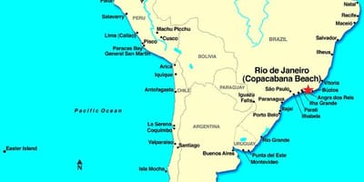 Kort af Rio de Janeiro í Suður-Ameríku